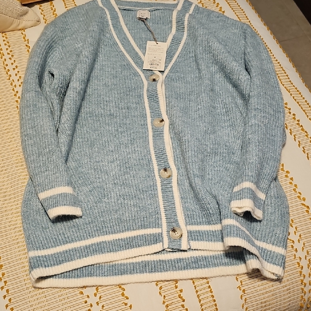 a new day Light Blue and White Cardigan Swifty Sweater